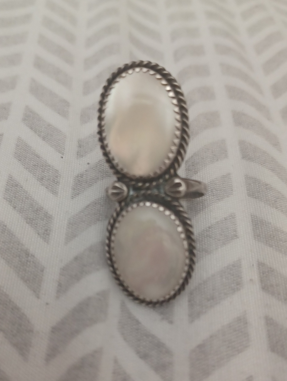 Sterling Silver Double Oval Mother-of-Pearl Ring - White